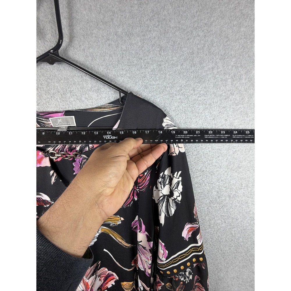 JM Collection Blouse Womens XXL Black Floral Balloon Sleeve Tunic Stretch Top - Picture 8 of 13